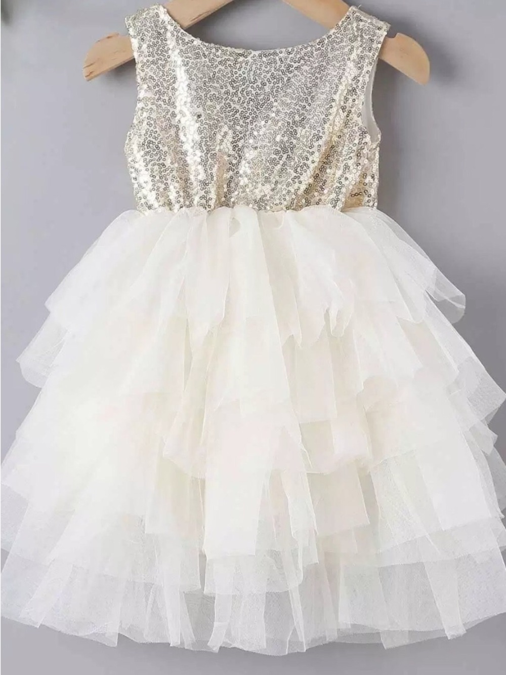 SHEIN Ivory Sequin Bodice Tulle Party Dress